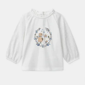 Blusa Blanca con Estampado de Perro Bebé Niña