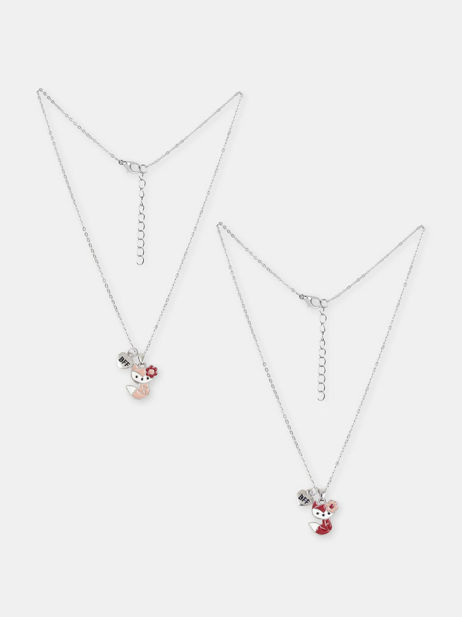 2 collares plateados con colgantes de zorro para niñas