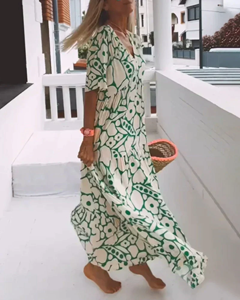 Christine™ | Vestido largo de verano con caída fluida y un estampado gráfico refinado - Imagen 3