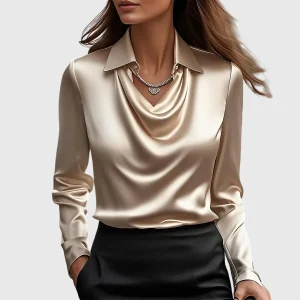Sylvie™ | Blusa Satinada con Cuello Plisado y Acabado Elegante